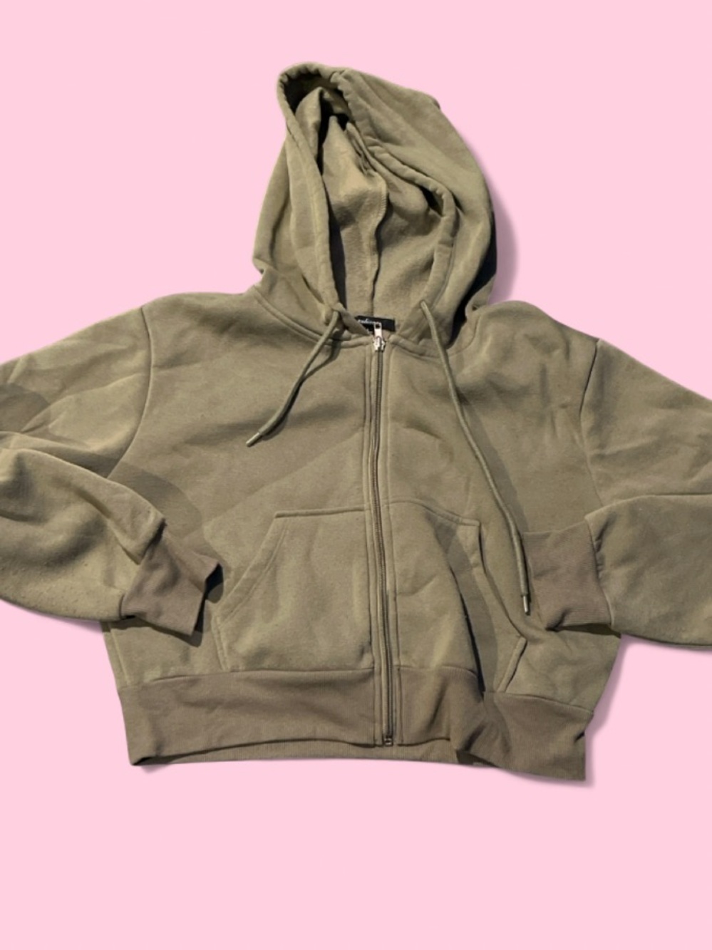 Ambiance Olive Green Full-Zip Hoodie with Hood and Drawstrings